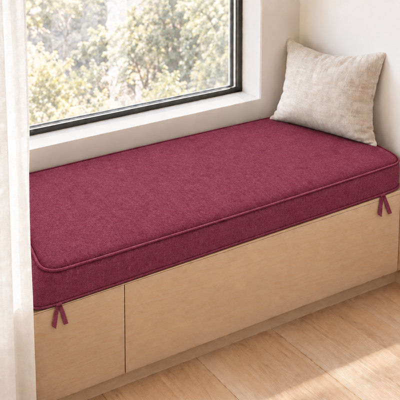 Coussin de banc sur mesure 3 pouces de hauteur avec passepoil double et 2 attaches pour sièges, 20 x 55 pouces, Rouge merlot