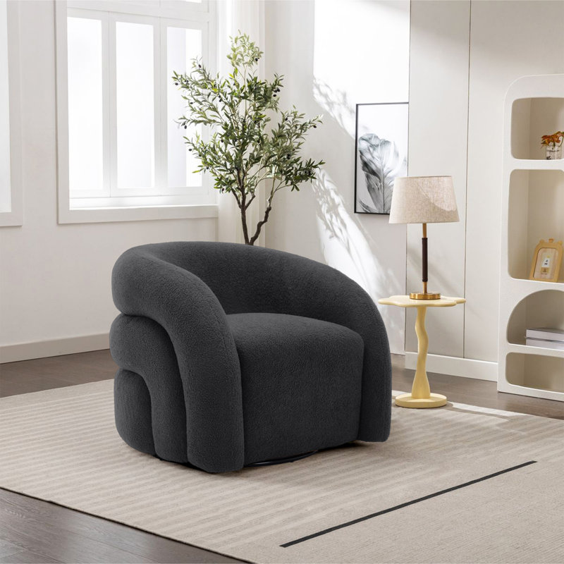 Aunna 83.6Cm Wide Swivel Barrel Chair, Grey Polyester Blend