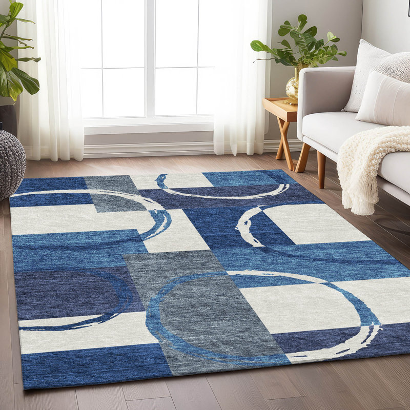 Premium Machine Washable Prisco Blue Rug, Rectangle 2'6" x 3'10"