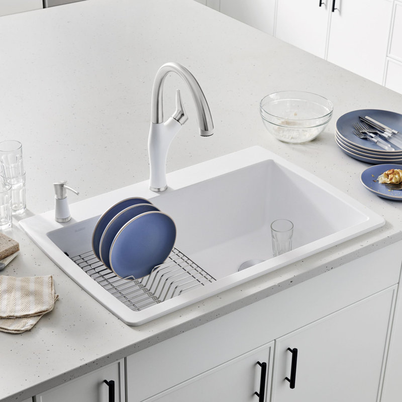 Diamond 33.5" L x 22" W Dual Mount Kitchen Sink with Sink Grid & Basket Strainer, Anthracite