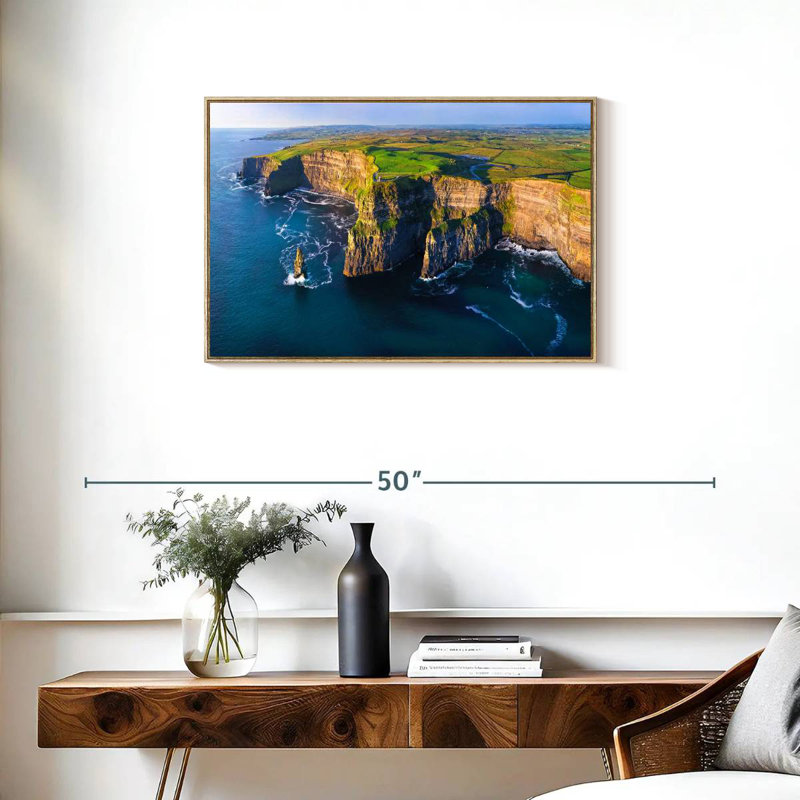 Falaises de Moher en Irlande, Cadre flottant en bois naturel, 31 po x 21 po
