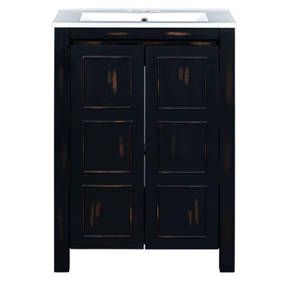 Petit ensemble de meuble-lavabo de style rétro 24 po x 18 po x 34 po Savill avec lavabo en céramique, 2 portes à fermeture en douceur