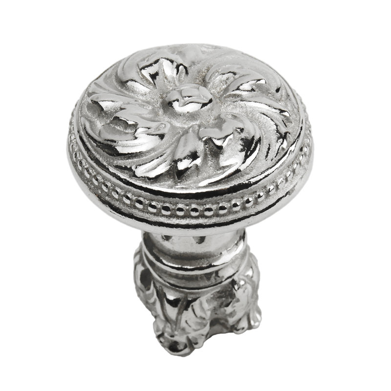 Acanthus & beaded knob with column base Rosette style in Satin, Chrome