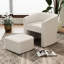 Chaise d'appoint de chambre à coucher avec rangement pour tabouret de pieds en crème blanche et tissu facile à nettoyer