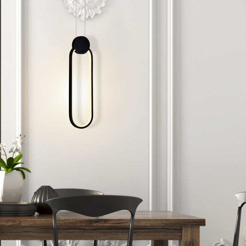 Black LED Pendant Light - Modern, Integrated Dimmable Lighting, Kitchen Island & Dining Room Fixture, Black