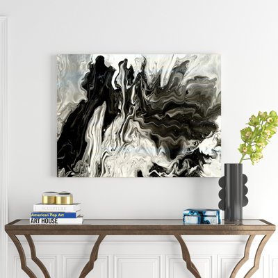 Blanc, gris et blanc, marbre peint à la main acrylique - reproduction d'art sur toile