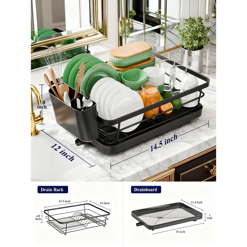Égouttoir à vaisselle compact avec porte-ustensiles et bec verseur réglable, organisateur de comptoir de cuisine à l'épreuve de la rouille et peu encombrant
