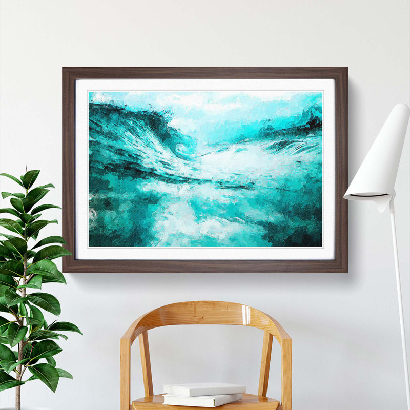 Curled Wave in New Zealand in Abstract - Picture Frame Painting Print on MDF, 27cm H x 36cm W x 2cm D, Walnut Framed