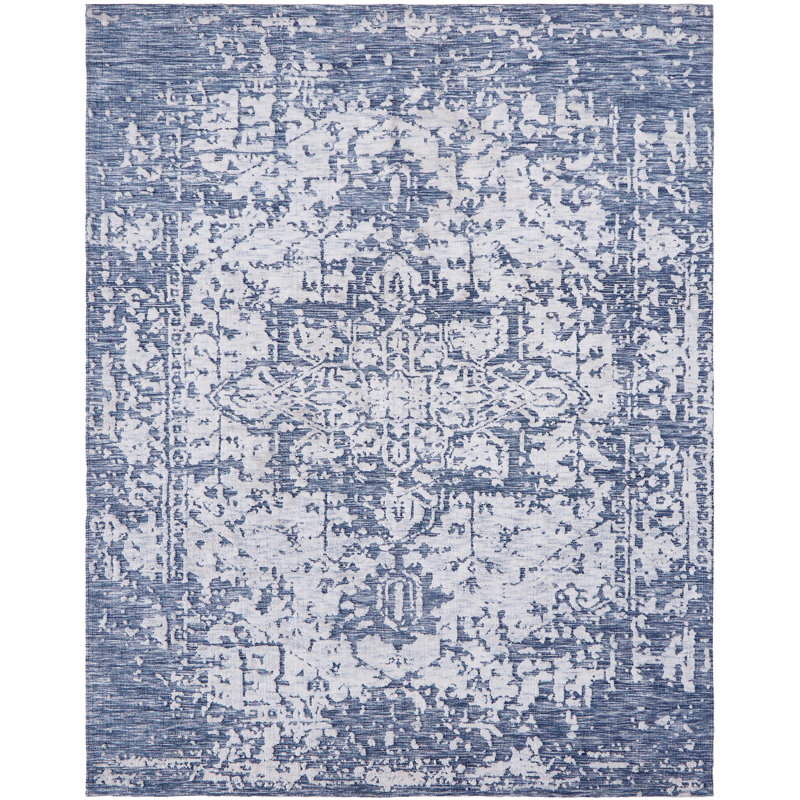 Oriental Area Rug in Blue/Ivory, Rectangle 8'6" x 11'6"