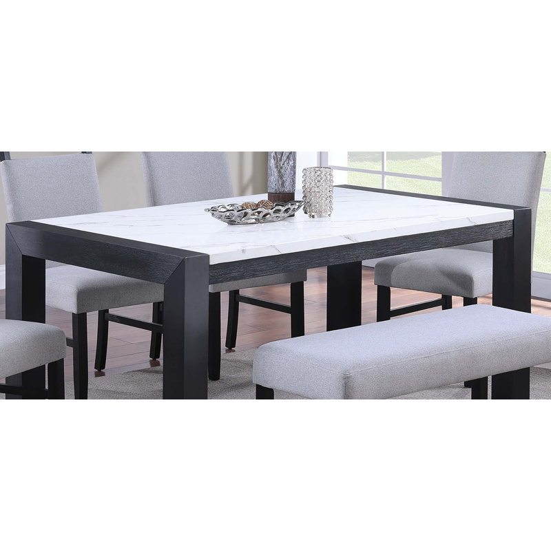 Dining Table And 6X Side Chairs Faux Marble Top Table Handle Back Chair Wooden 7Pc Dining Set