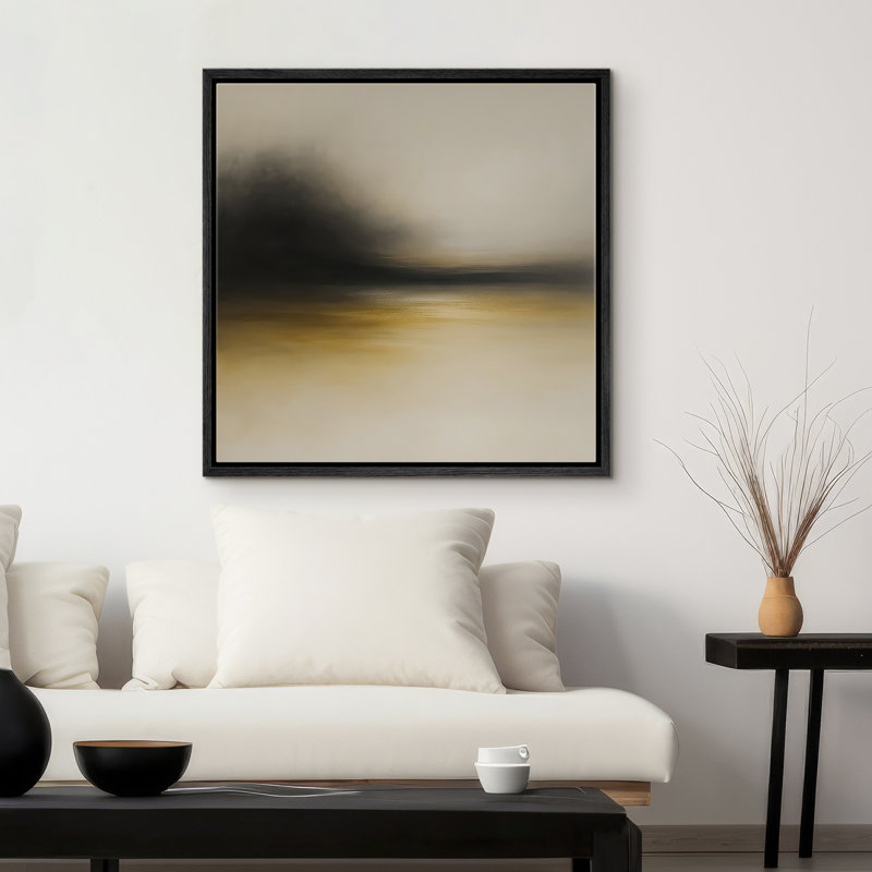 Reproduction de paysage abstrait encadrée d'art mural sur toile pour décor moderne neutre, Noir, H 16 po x l 16 po