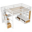 Lit mezzanine double avec bureau et tablettes, deux tiroirs intégrés, escalier de rangement et lit-574029438