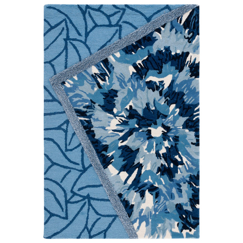 Tapis bleu en laine touffeté à la main Thambo, Rectangle 4 pi x 6 pi