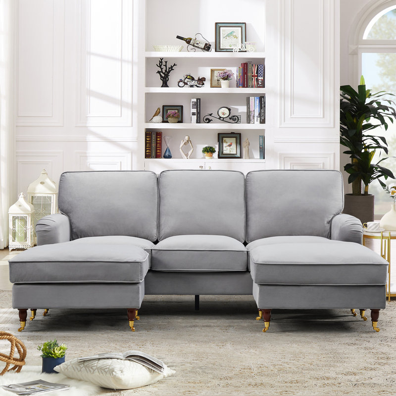 Naytahwaush 3 Seater Velvet Corner Sofa , Grey