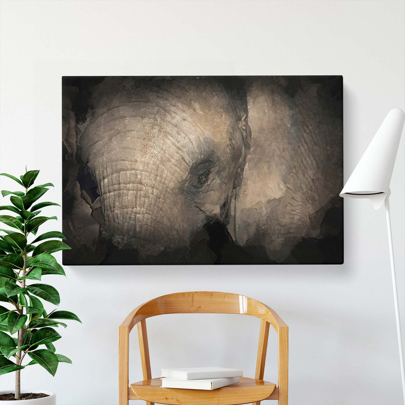 Gentle Elephant in Abstract - Wrapped Canvas, 40cm H x 60cm W x 3cm D