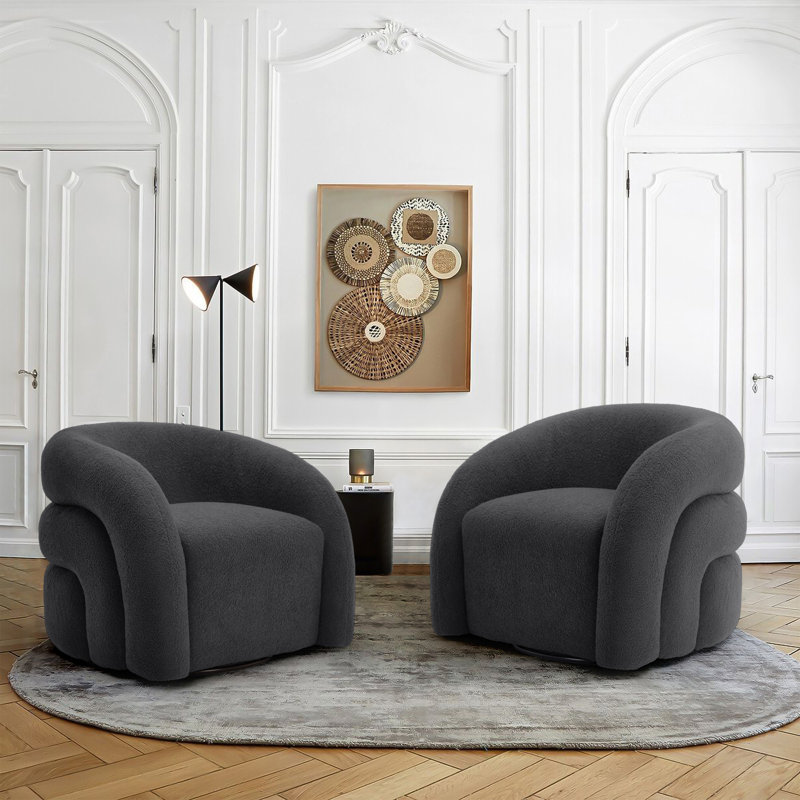 Fauteuil d'appoint pivotant de style moderne entièrement rembourré Aunna, Polyester gris 