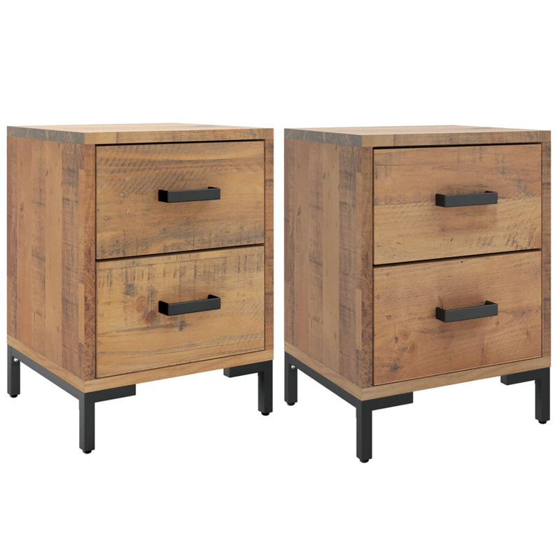 Table de chevet 3 tiroirs Audina, Brun, Ensemble de 2, 14,2 po x 11,8 po x 17,7 po