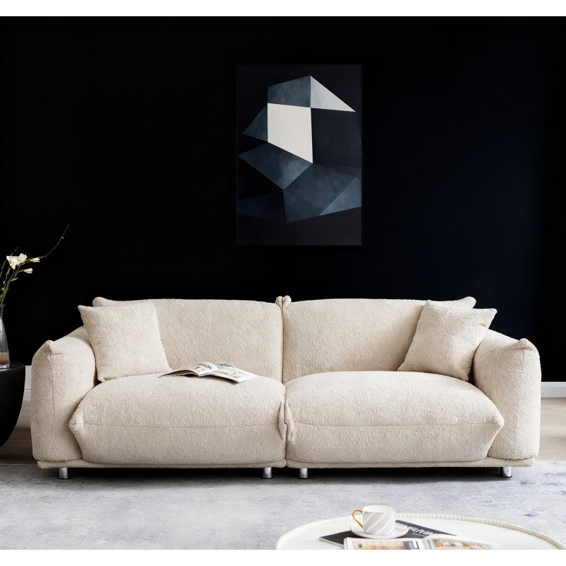 Oversized Loveseat Sofa For Living Room, Sherpa Sofa With Metal Legs, 3 Seater Sofa, Solid Wood Frame Couch With 2 Pillows, For Apartment Office Living Room - Camel