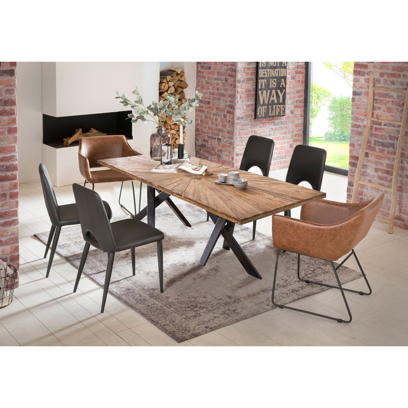 Ligon Teak Rectangular Wood Top Dining Table, H77 x L200 x W100cm, Black