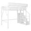 Lit mezzanine pleine grandeur en métal avec escalier, garde-robe et tablettes de rangement, lit haute pour enfants et adolescents peu encombrant, blanc