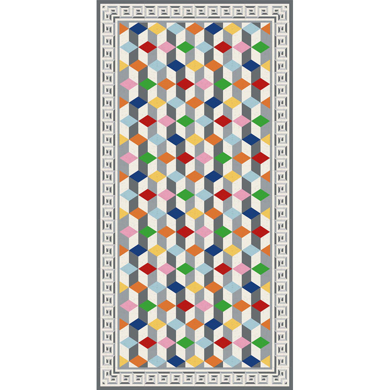  Cubic Mix Easy to Clean Vinyl Mat, Runner 3' x 9'