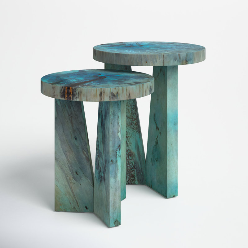 Leonora Solid Wood Nesting End Table, Blue