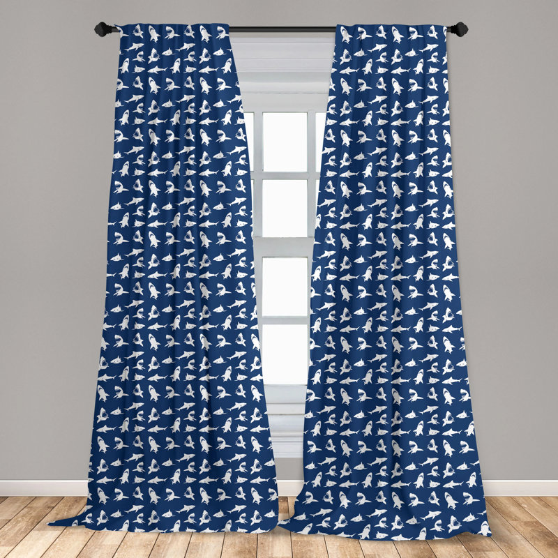 Nautical Blue and White Polyester Rod Pocket Curtain Panels, 28" x 63"