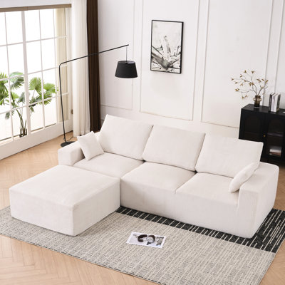 113" Boneless U - Shaped Sectional , 5 Seat Beige + White Compression Upholstered Lounge Sleeper With Chaise, No Assembly, Full Foam For Urban Living Family Gatherings