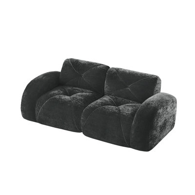 Canapés capitonnés à 2 places avec canapé sans os, tissu de velours doux, conception antidérapante inférieure, éponge haute densité 32D, conception ergonomique inférieure, aucun assemblage requis, convient aux salons, noir