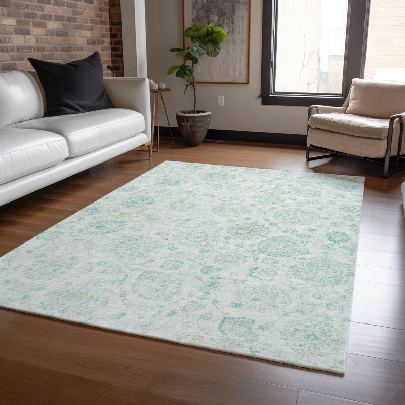 Tapis turquoise intérieur / extérieur lavable à la machine, Rectangle 9 pi x 12 pi