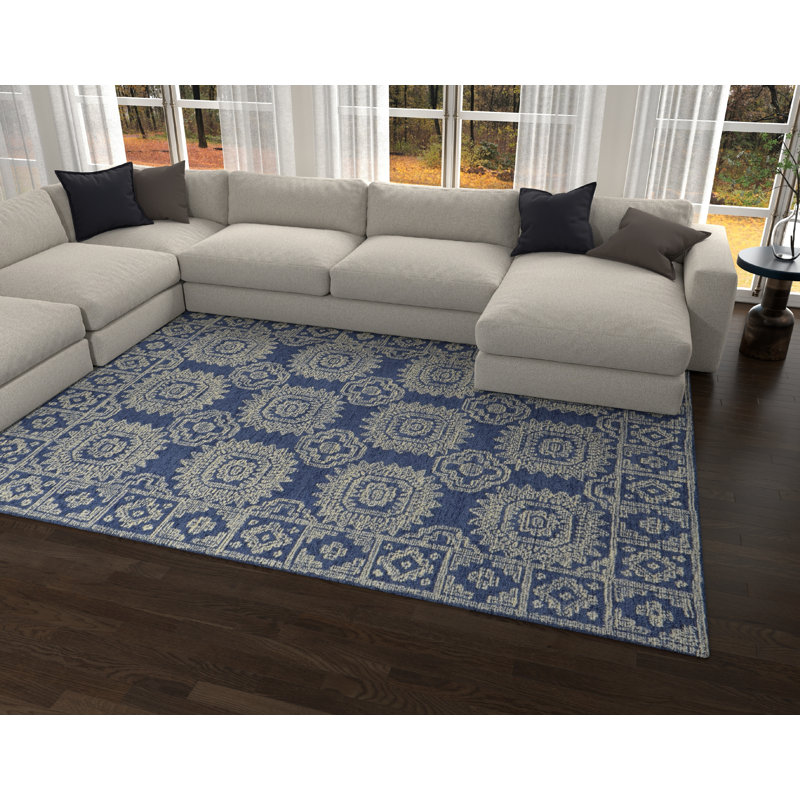 Alheli Handmade Hand Hooked Wool Navy Area Rug, Runner 2'3" x 8'