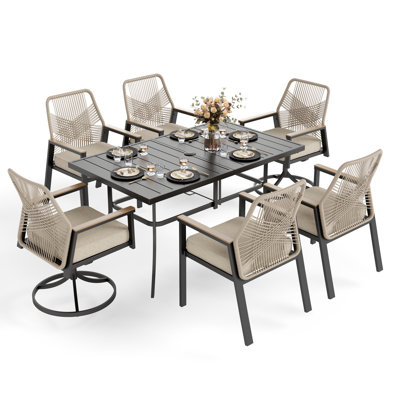 6 - Person Rectangular Outdoor Dining Set With Swivel Chairs & Cushions