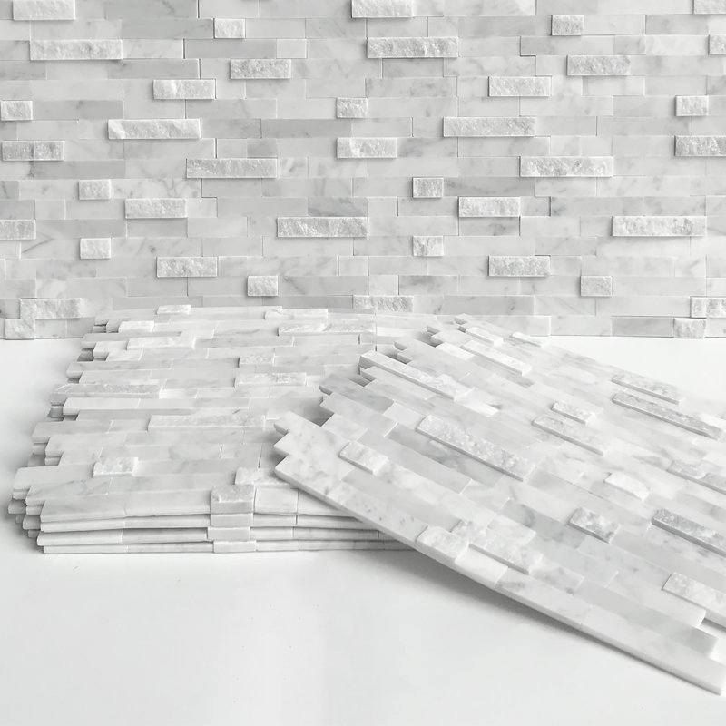 11.5" x 10.7" 3D Natural Stone Peel & Stick Mosaic Tile, White/Grey