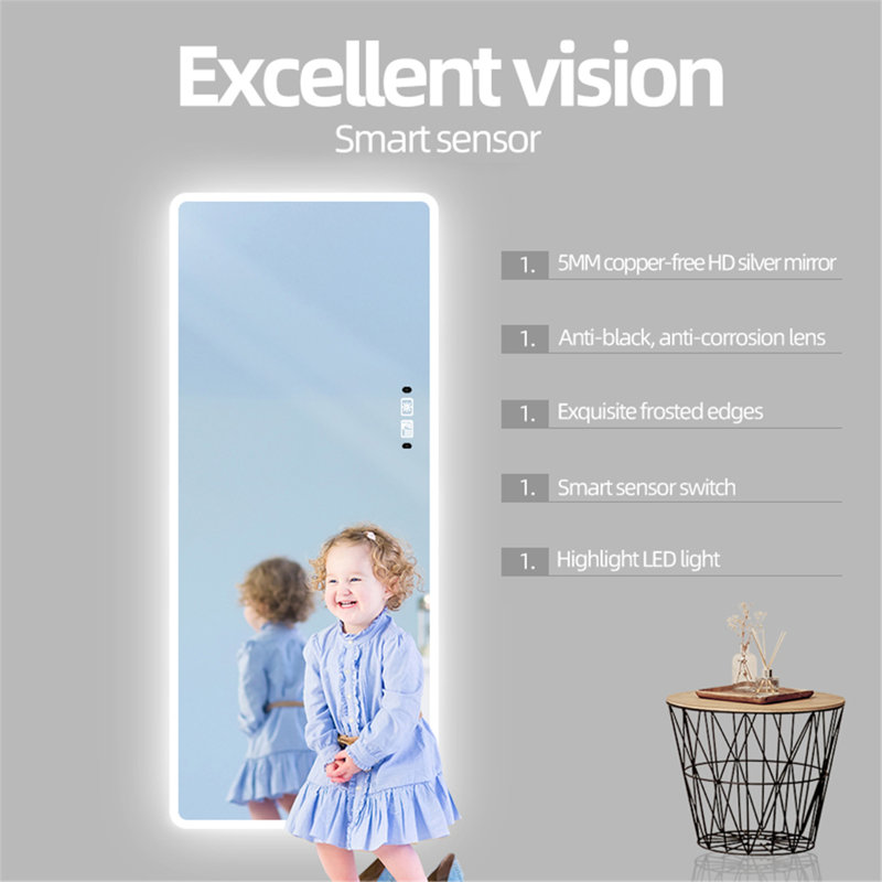 Taz Frameless Lighted Full Length Mirror,Wall Mounted Mirror with Light for Bedroom,explosion-proof glass