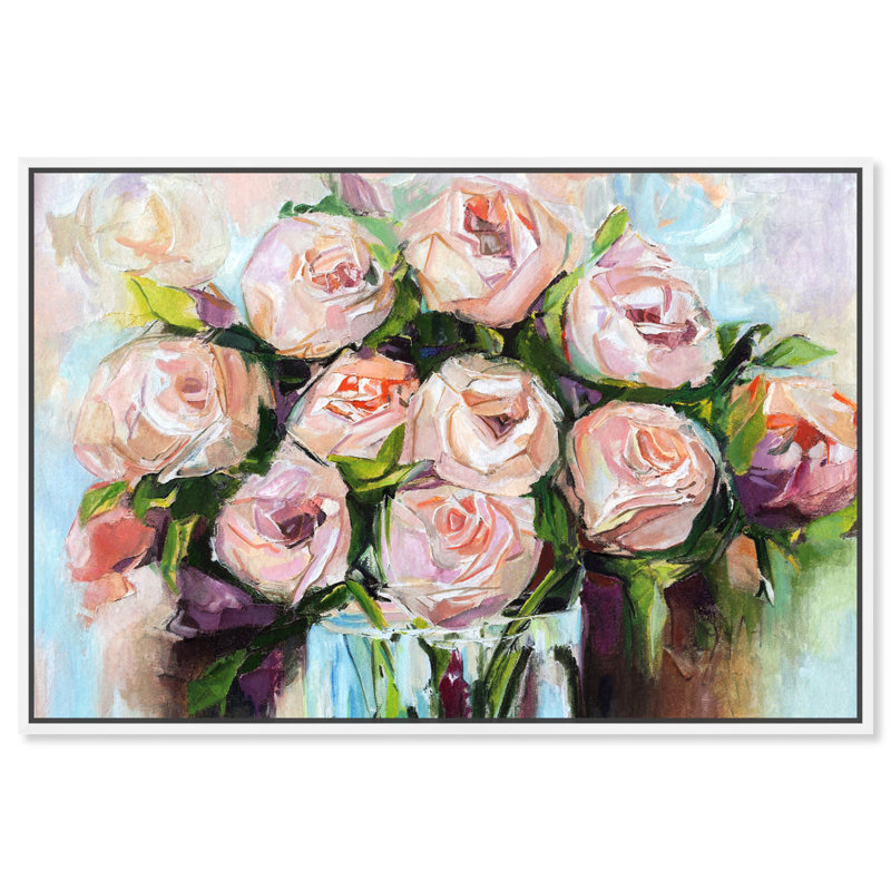 Fleurs crémeuses - impression encadrée, H 10 po x l 15 po x P 1,75 po, Toile avec cadre blanc