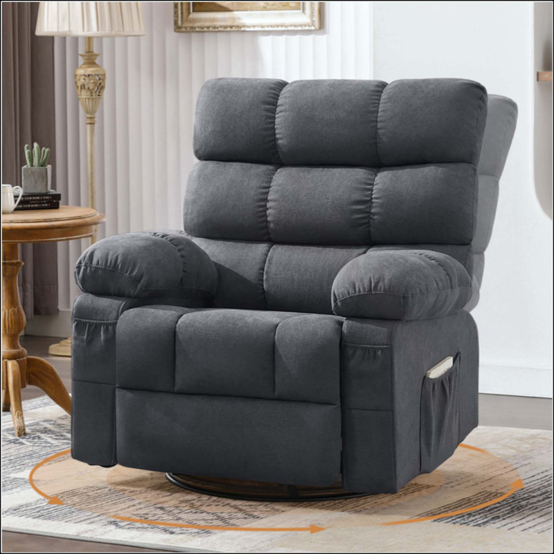 Swivel Rocker Recliner Chair For Adults, 360° Upholstered Manual Recliners For Small Spaces, Single Seat Glider Reclining Chair With Side Pockets, Ergonomic Reading Chair For Living Room, RV, Bedroom