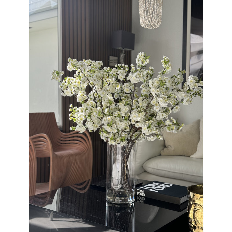 Fleurs de cerisier dans un cylindre de verre de 16 po, Blanc / Blanc