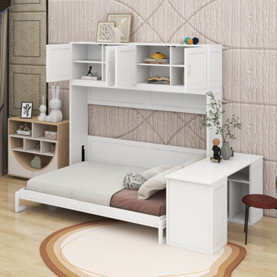 Grand lit escamotable avec bureau et tablettes
