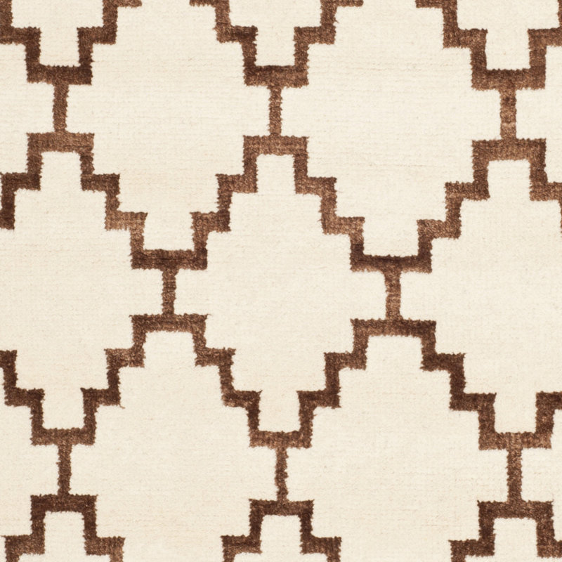 Ivory and Brown Hand-Knotted Wool Geometric 8' x 10' Rug