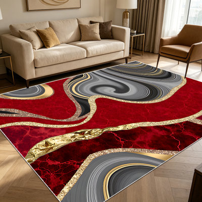 1PC Burgundy Gold Grey Abstract Agate Marble area rugs for Living Room, Soft and Comfortable, Suitable for all seasons, easy-to-maintain, machine washable Indoor floor mat, Under Table Farmhouse suitable for dining room, bedroom, kitchen, entryway,