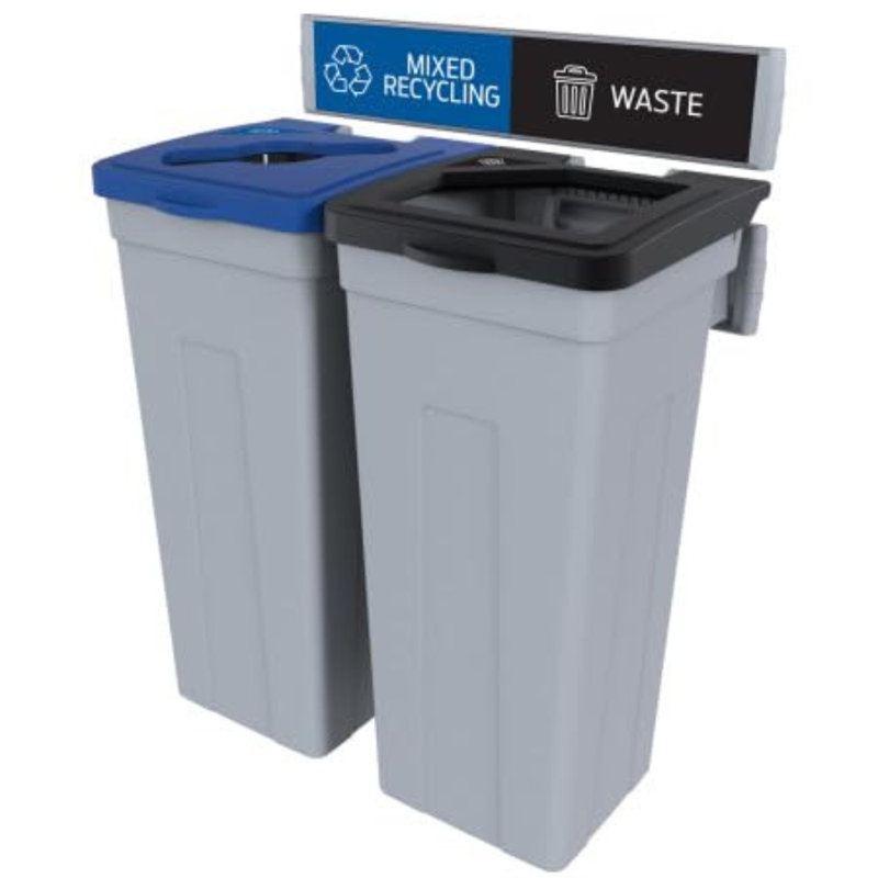 Poubelles murales et de recyclage Sturdy Essentials Rise Capacité totale de 45 gallons, double bac, recyclage et déchets mélangés - double tri gris
