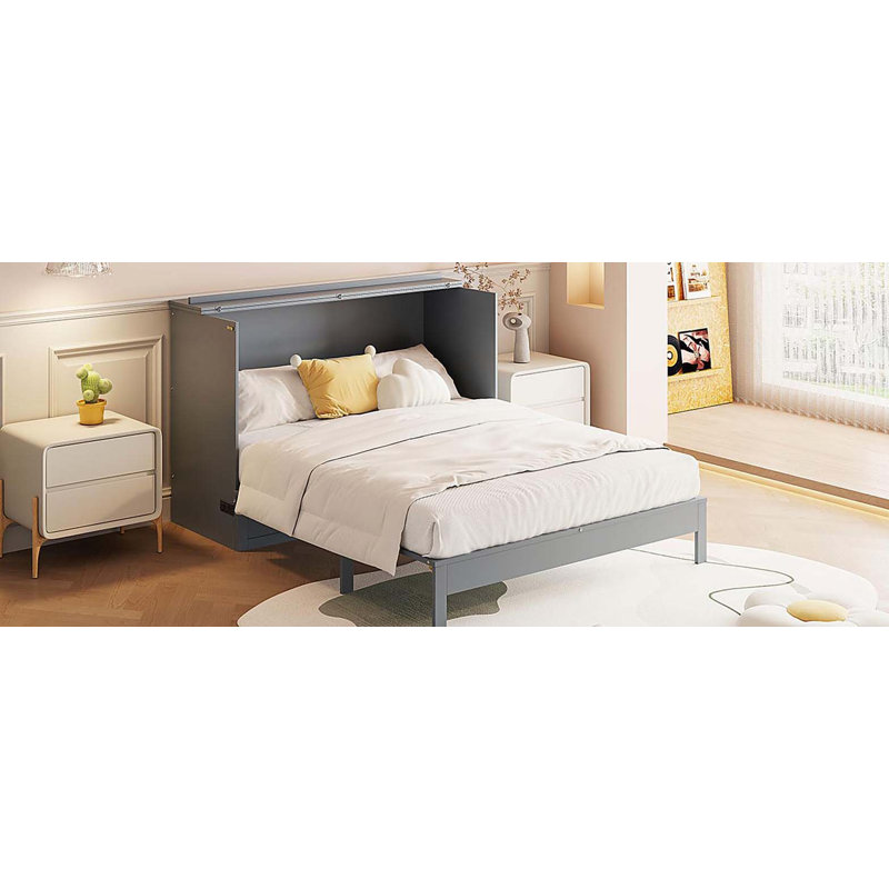 Lit escamotable double avec grands tiroirs, gris, Grey, Lit double