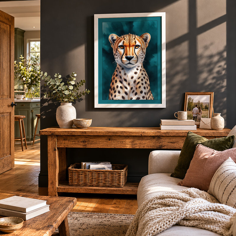 Cheetah's Calm Gaze Modern - Print, A1 - 84.1 x 59.4 cm, White