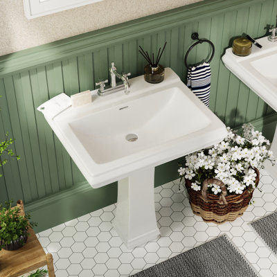 Apex 34" Tall Rectangular Vitreous China Pedestal Bathroom Sink with Overflow