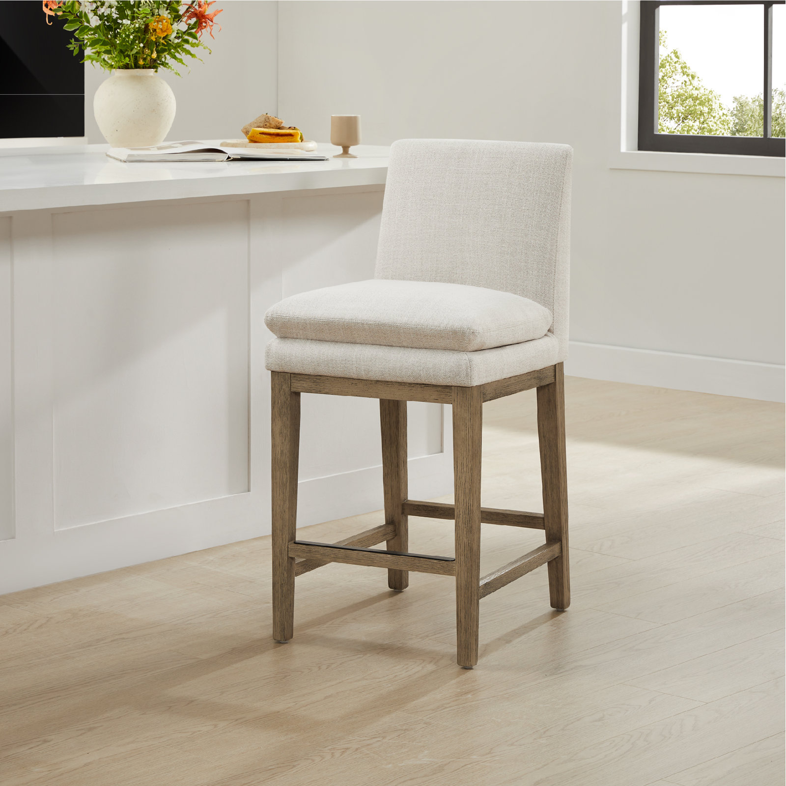 Bethea 26" Bar Stool, Effie Linen Performance Linen, Graywash
