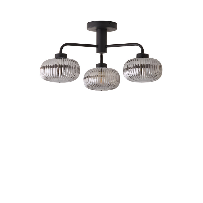 Abigahil Glass Semi Flush Mount, Matte Black, No, Smoked