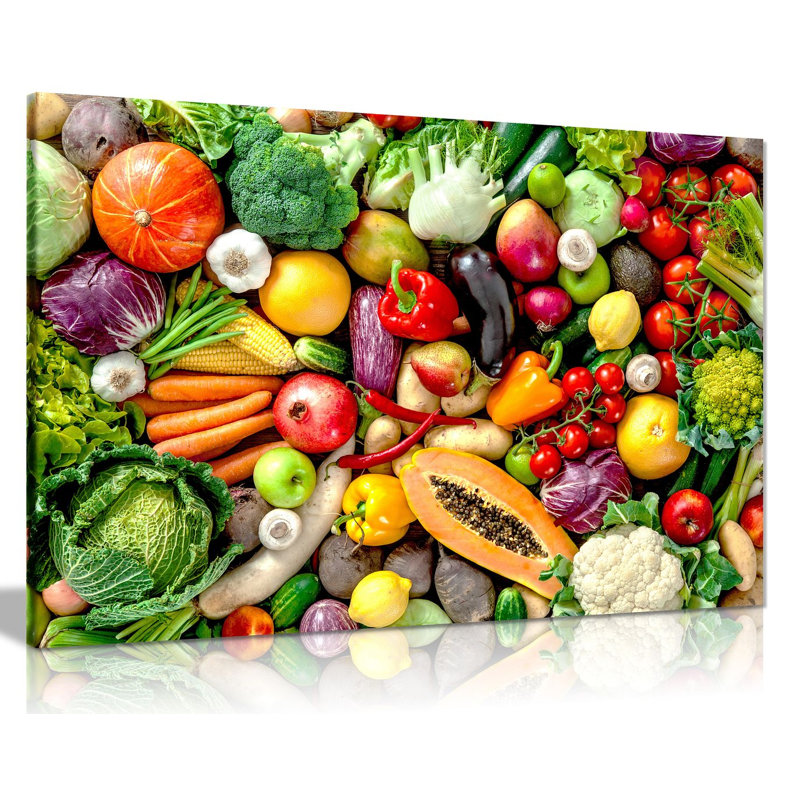 Fresh Fruits And Vegetables Kitchen - Wrapped Canvas Print, 31cm H x 46cm W