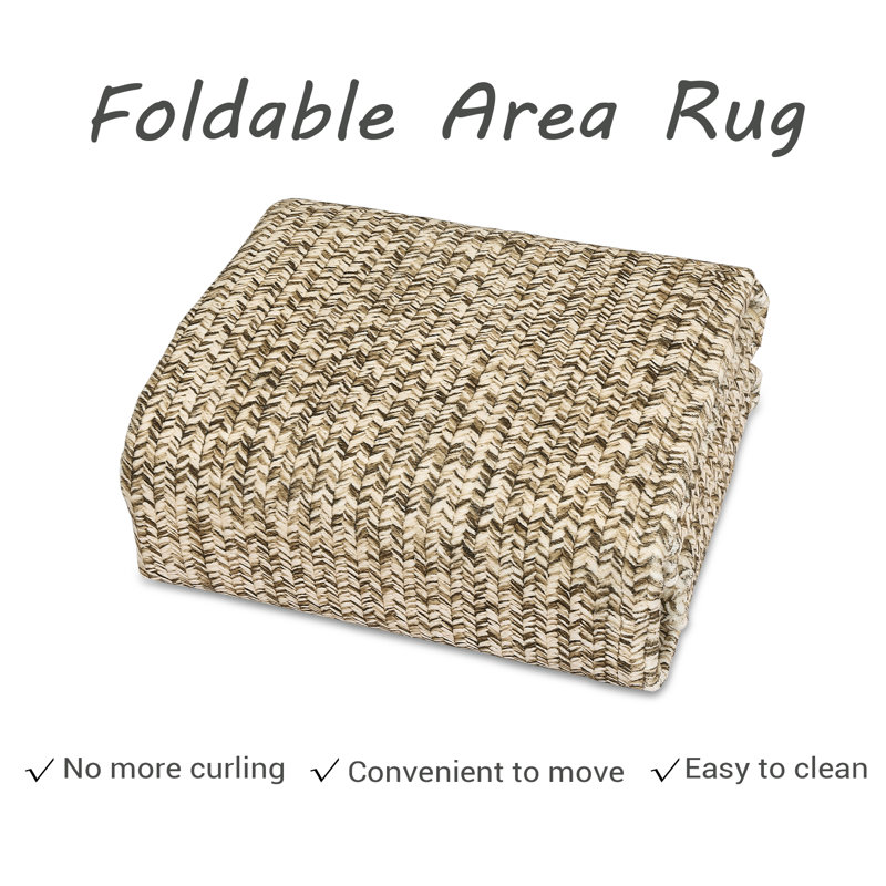 Braided Printed Texture Machine Washable Rug with Rubber Backing for Living Room Non-Slip Dining Room Rug Easy-Cleaning Floor Carpet for Bedroom
