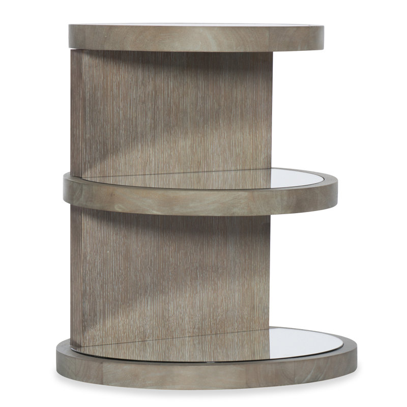 Gray Oak and Glass Round End Table with Shelves