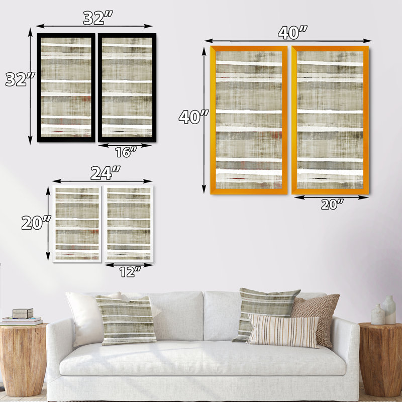«Teal Meets Beige Abstract Stripes», ensemble de 2 impressions sur toile, H 40 po x l 40 po x P 1 po, Cadre photo noir